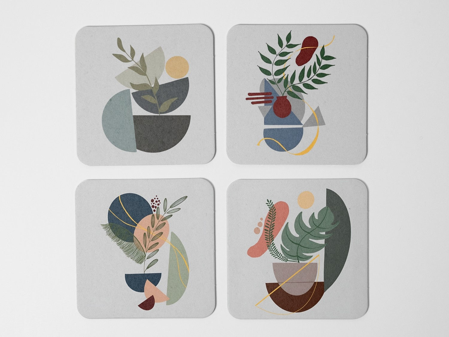 Beige Abstract flowers' Coaster Set of 4 combo