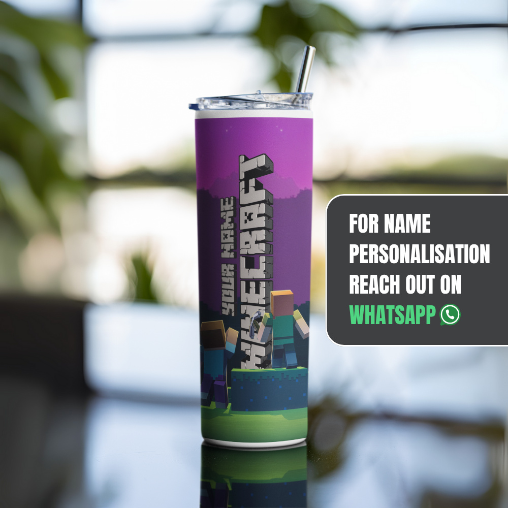 "Minecraft Print" Tumbler with Metal Straw