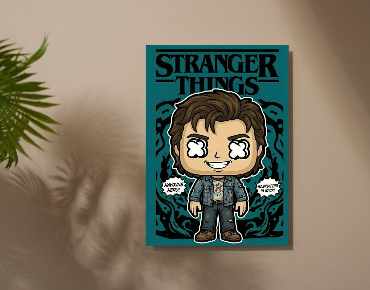 "HAWKINS HERO - STRANGER THINGS" -Shiny & Sturdy Metallic Poster Art That Pops & Sticks