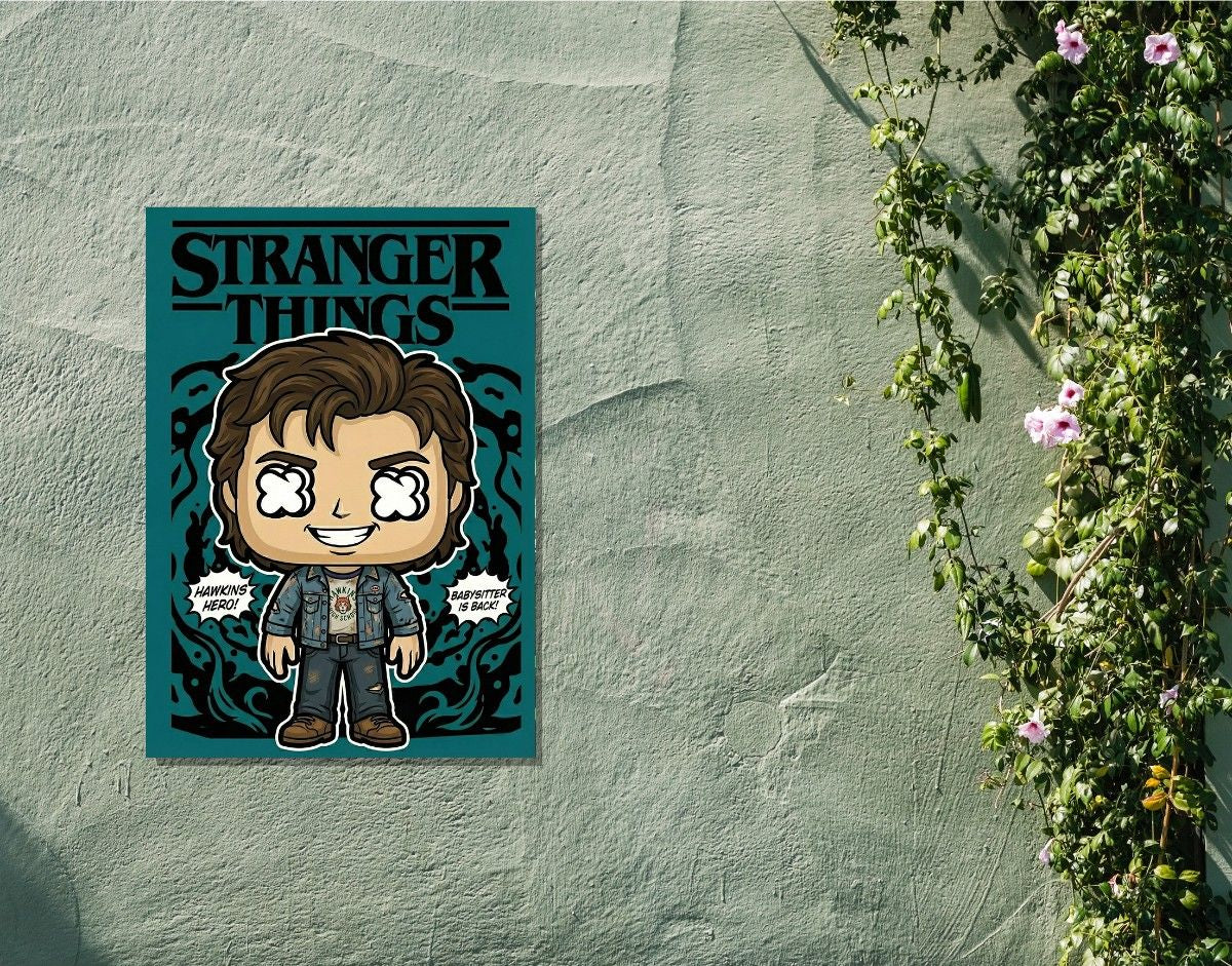 "HAWKINS HERO - STRANGER THINGS" -Shiny & Sturdy Metallic Poster Art That Pops & Sticks