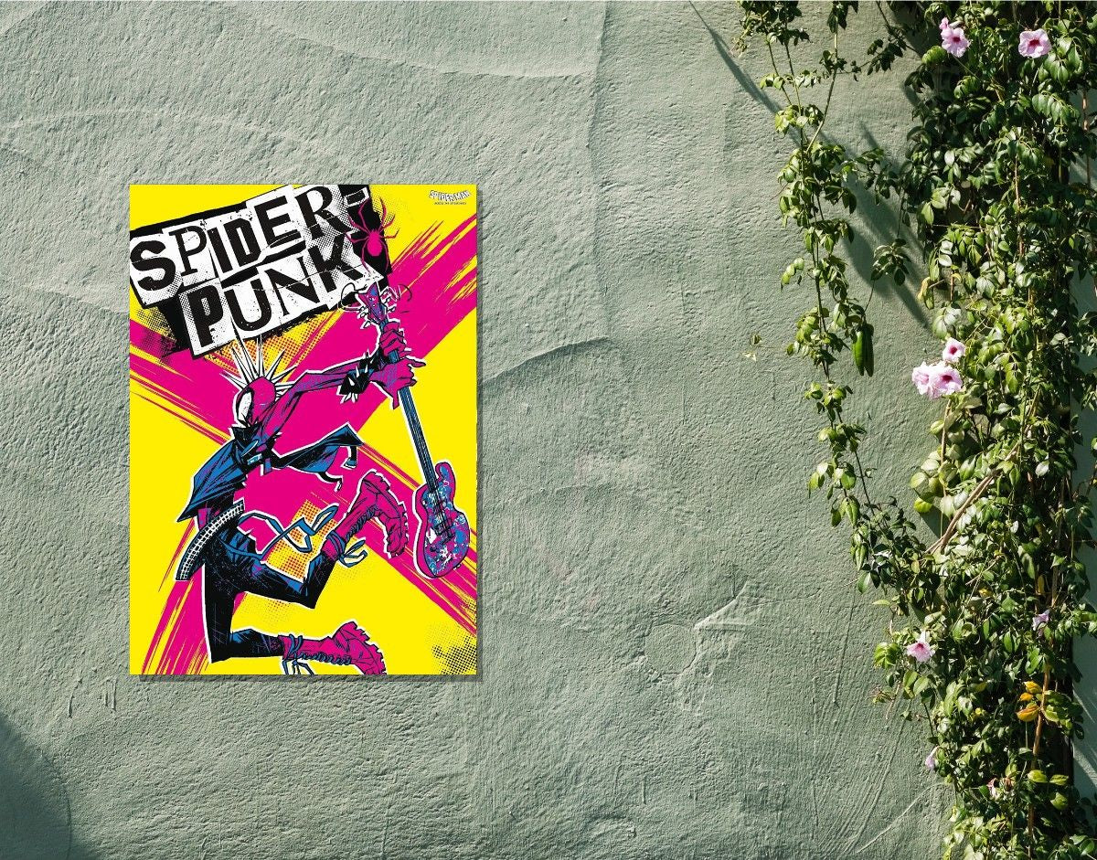 "SPIDER PUNK - SPIDER MAN" -Shiny & Sturdy Metallic Poster Art That Pops & Sticks