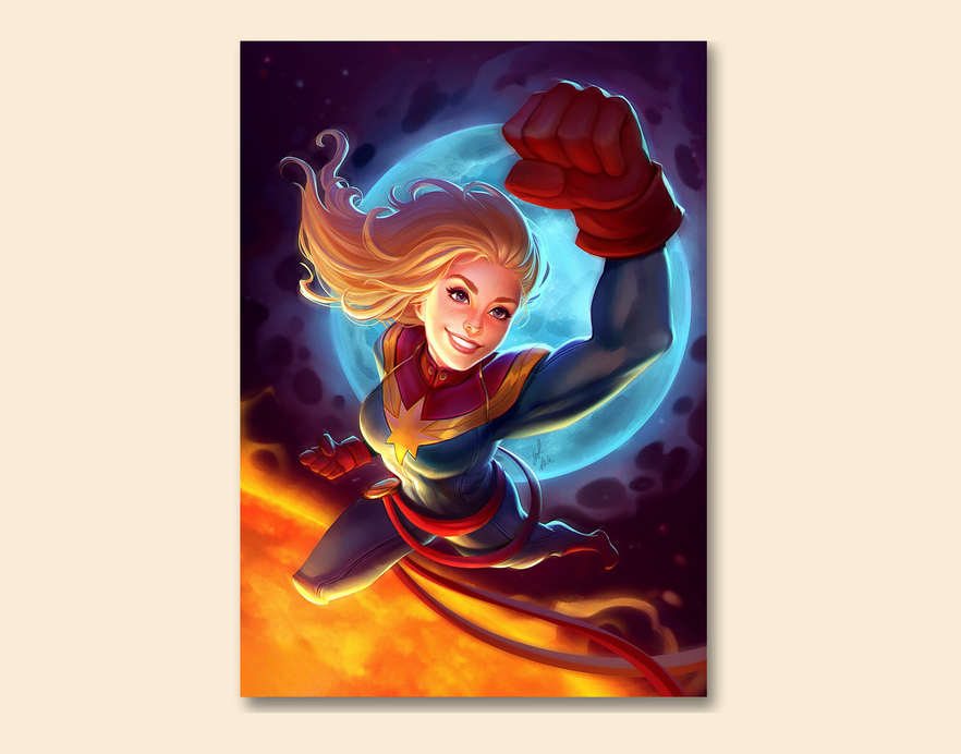 "CAPTAIN MARVEL VIBRANT ART" -Shiny & Sturdy Metallic Poster Art That Pops & Sticks
