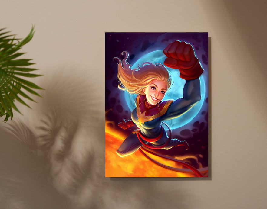"CAPTAIN MARVEL VIBRANT ART" -Shiny & Sturdy Metallic Poster Art That Pops & Sticks