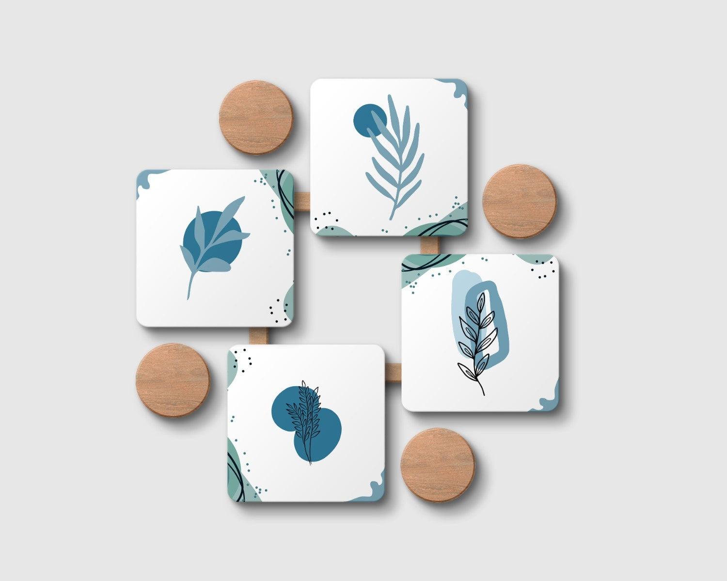 "Blue Leaf" Coaster Set of 4