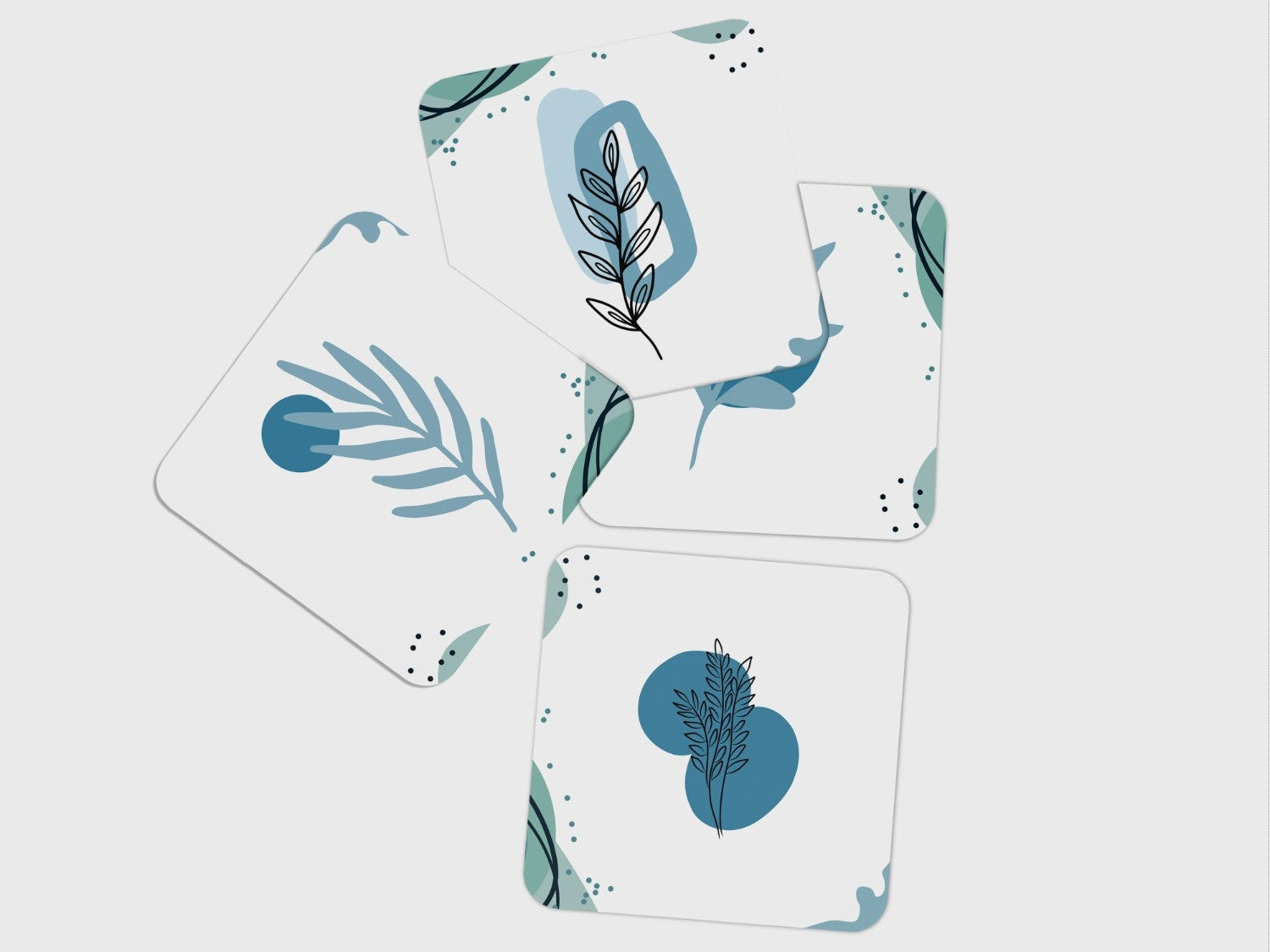 "Blue Leaf" Coaster Set of 4