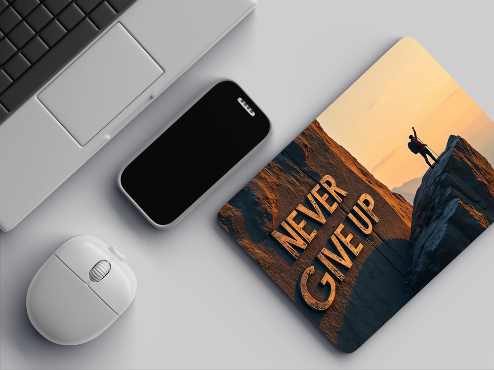 "NEVER EVER GIVE UP" Mousepad Enhance Your Workspace with Style