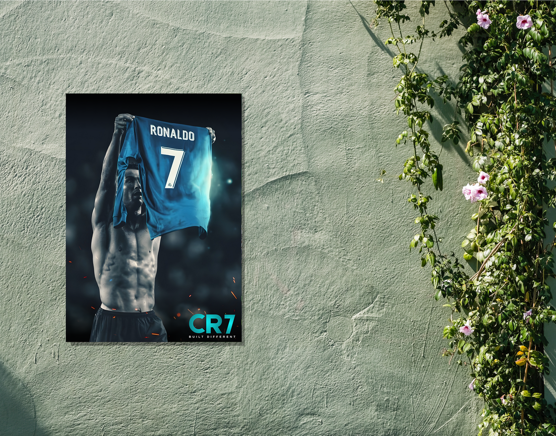 "CR7 - BUILD DIFFRENT" -Shiny & Sturdy Metallic Poster Art That Pops & Sticks