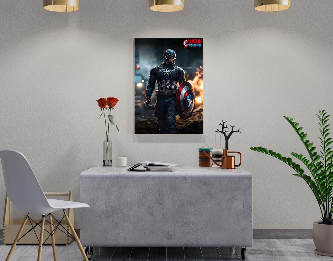 "CAPTAIN AMERICA - BUILT ON HONOR" -Shiny & Sturdy Metallic Poster Art That Pops & Sticks