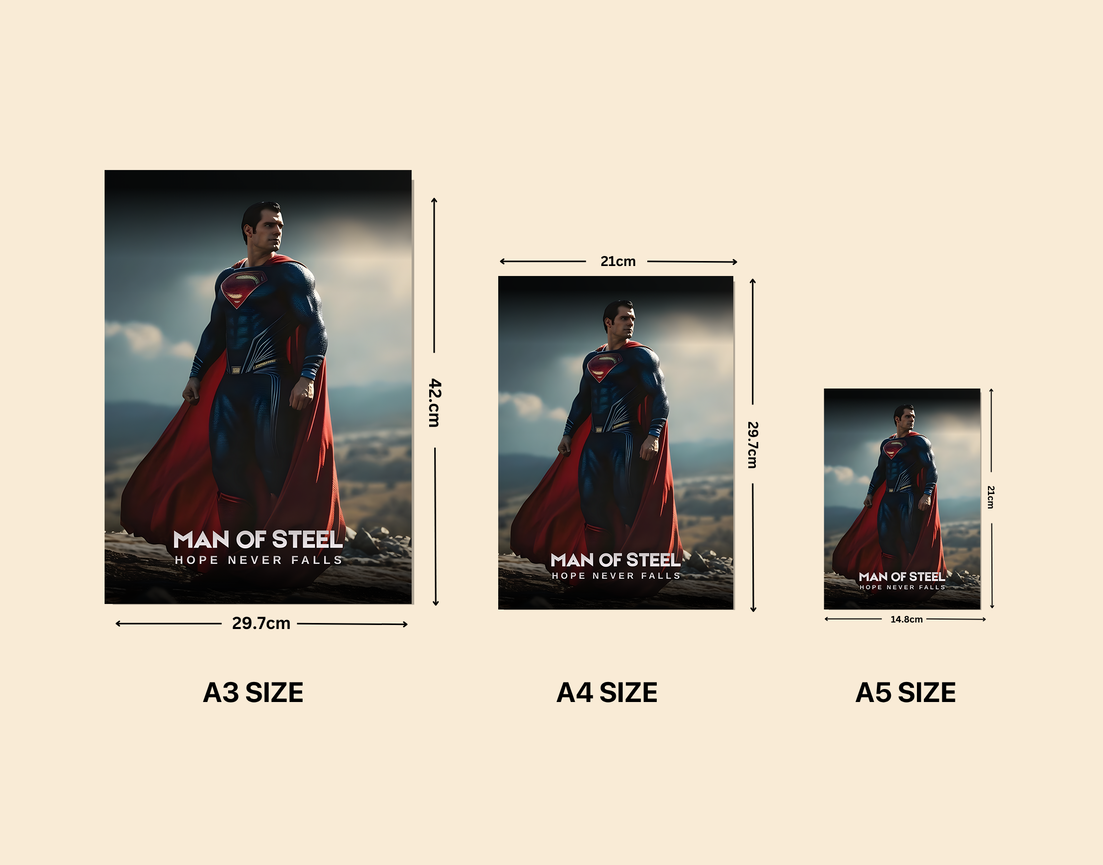 "MAN OF STEEL - HOPE" -Shiny & Sturdy Metallic Poster Art That Pops & Sticks