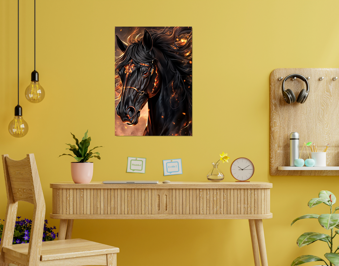 "FLAMING STALLION" -Shiny & Sturdy Metallic Poster Art That Pops & Sticks