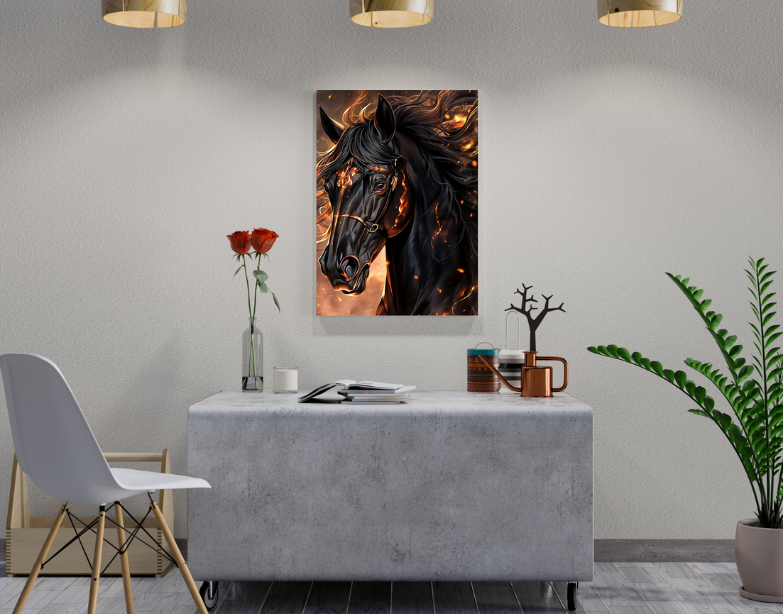 "FLAMING STALLION" -Shiny & Sturdy Metallic Poster Art That Pops & Sticks