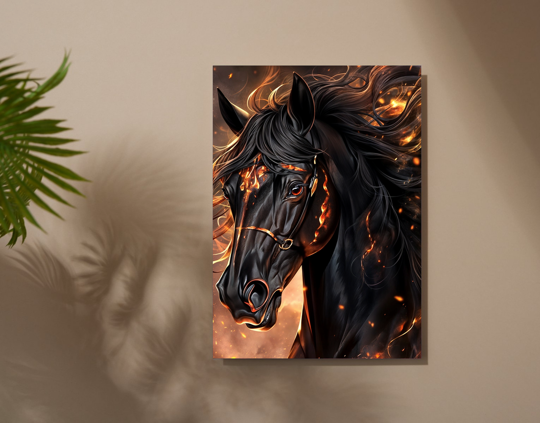 "FLAMING STALLION" -Shiny & Sturdy Metallic Poster Art That Pops & Sticks