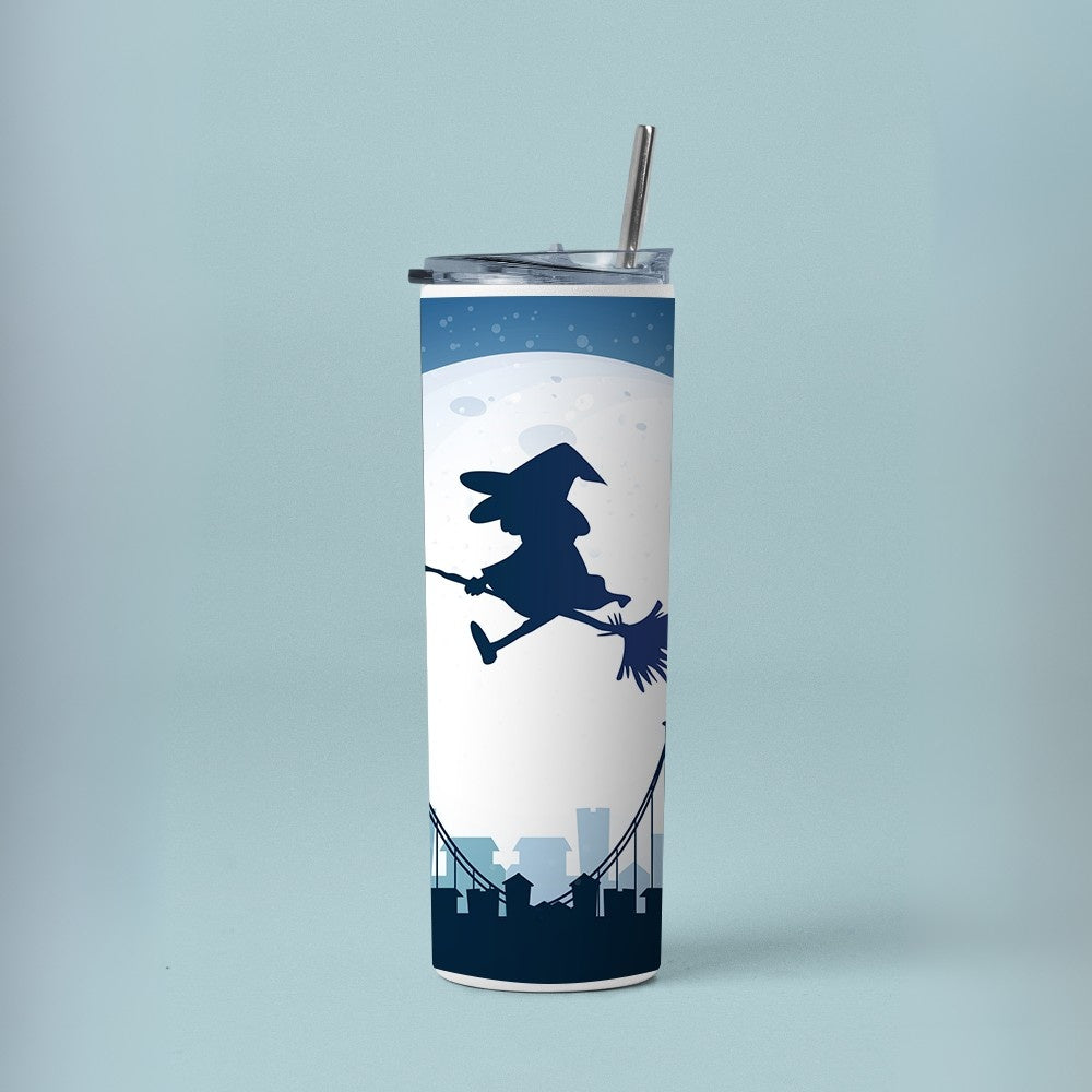 "Flying Witch in the city" Tumbler with Metal Straw