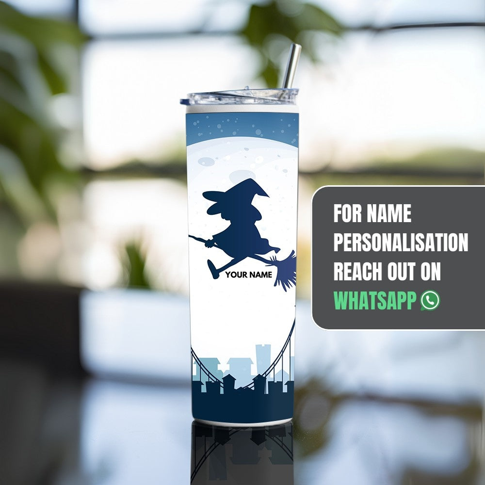 "Flying Witch in the city" Tumbler with Metal Straw