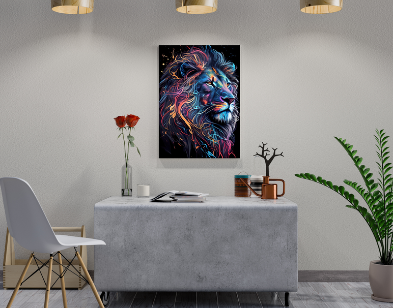 "Neon Lion Energy- Lion" -Shiny & Sturdy Metallic Poster Art That Pops & Sticks
