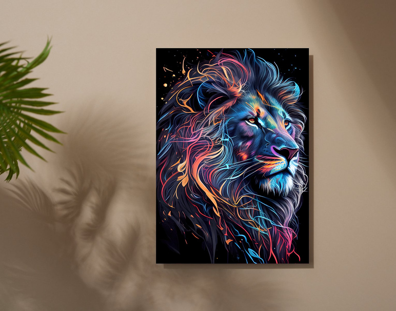 "Neon Lion Energy- Lion" -Shiny & Sturdy Metallic Poster Art That Pops & Sticks