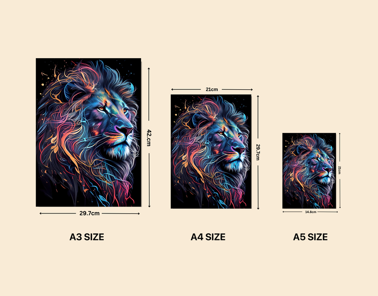 "Neon Lion Energy- Lion" -Shiny & Sturdy Metallic Poster Art That Pops & Sticks