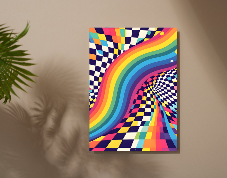 "Psychedelic Rainbow Flow" -Shiny & Sturdy Metallic Poster Art That Pops & Sticks