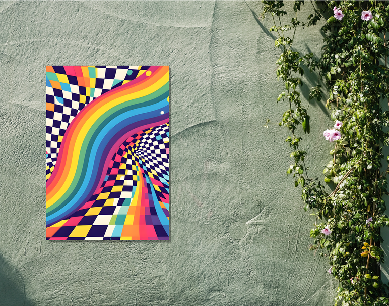 "Psychedelic Rainbow Flow" -Shiny & Sturdy Metallic Poster Art That Pops & Sticks