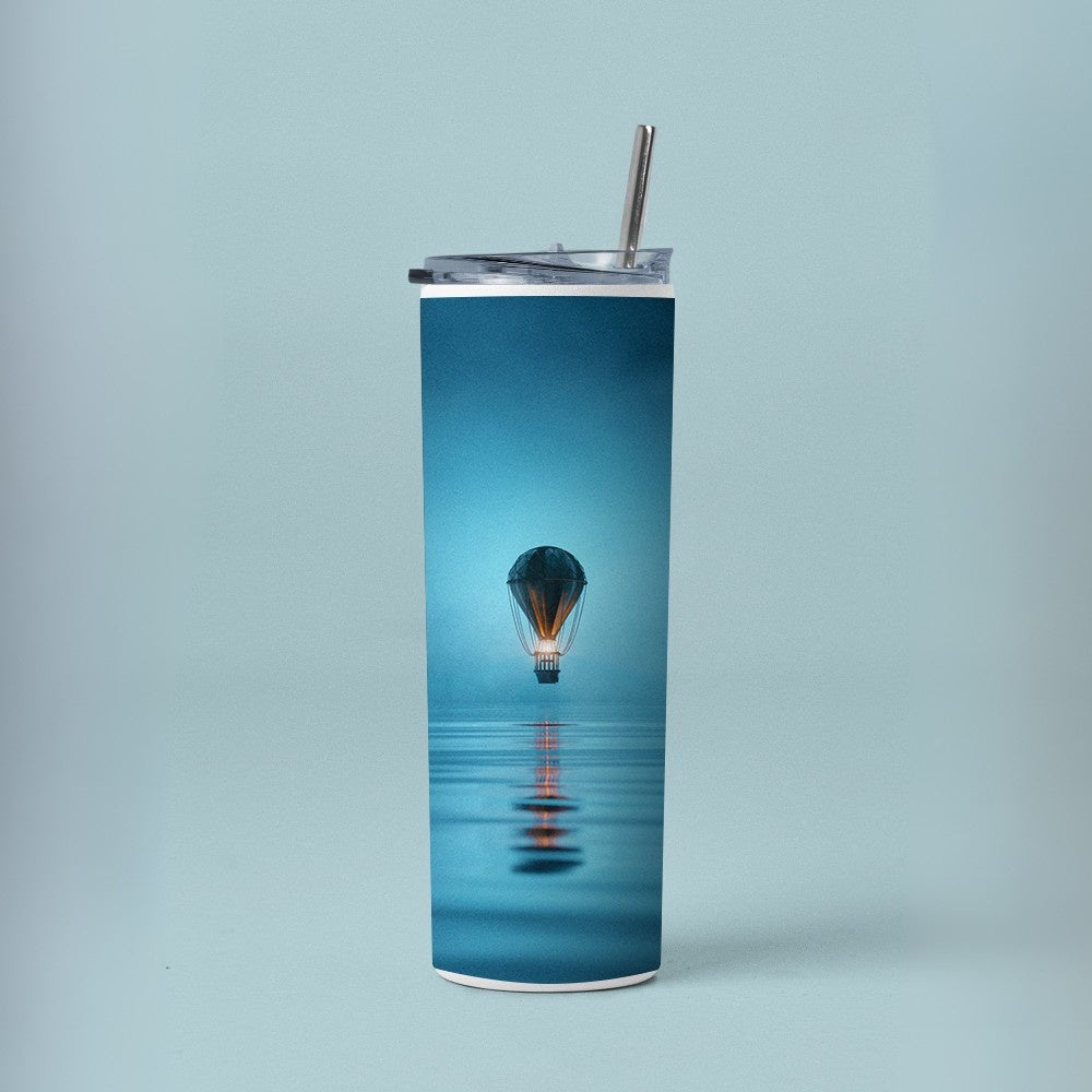 "Foggy night-Hot air balloon" Tumbler with Metal Straw