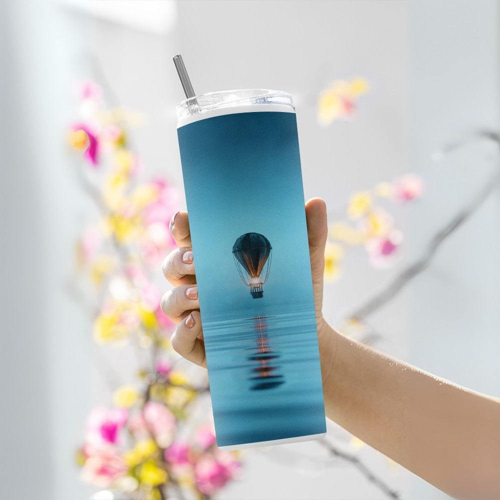"Foggy night-Hot air balloon" Tumbler with Metal Straw