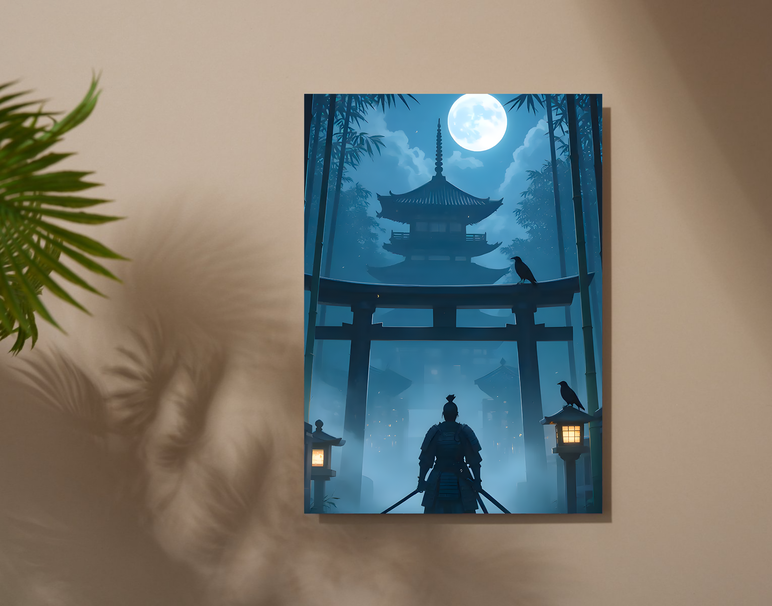 "Samurai Night Shadow" -Shiny & Sturdy Metallic Poster Art That Pops & Sticks