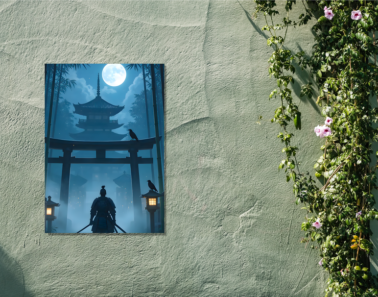 "Samurai Night Shadow" -Shiny & Sturdy Metallic Poster Art That Pops & Sticks