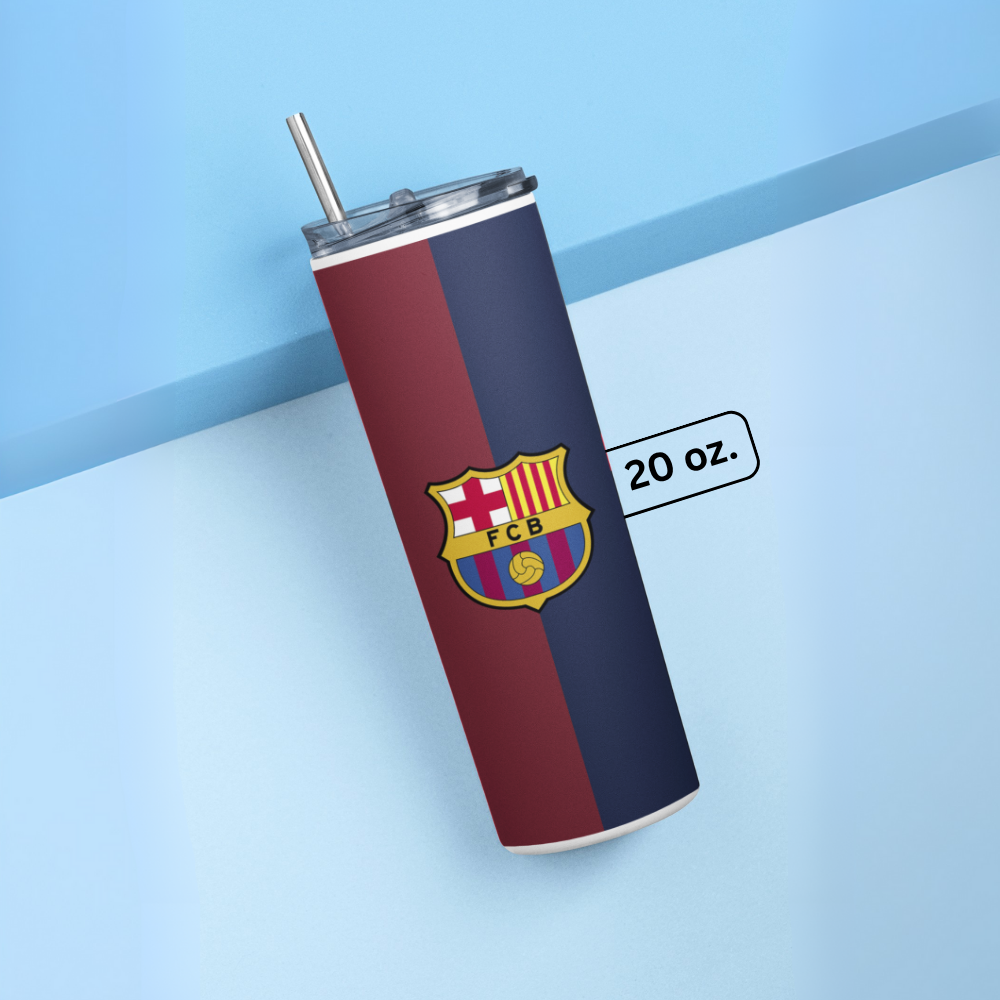"FCB- Football Print" Tumbler with Metal Straw