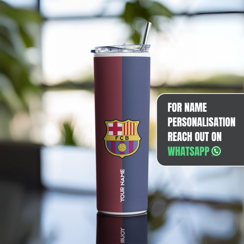 "FCB- Football Print" Tumbler with Metal Straw