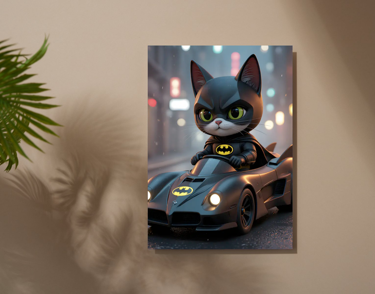 "Batcat Racer Mode" -Shiny & Sturdy Metallic Poster Art That Pops & Sticks