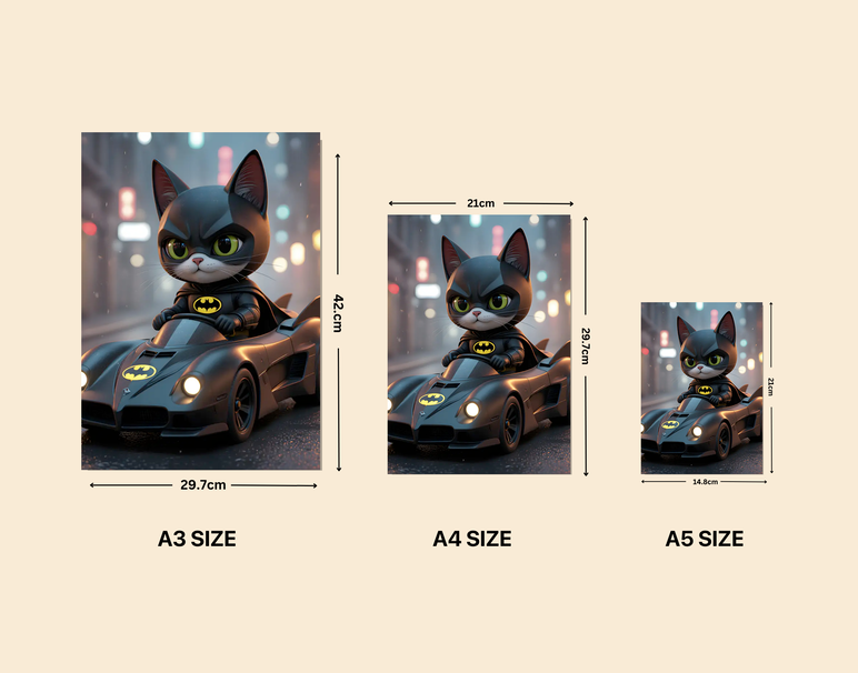 "Batcat Racer Mode" -Shiny & Sturdy Metallic Poster Art That Pops & Sticks