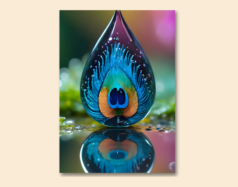 "Peacock Drop Glow" -Shiny & Sturdy Metallic Poster Art That Pops & Sticks