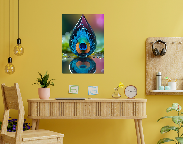 "Peacock Drop Glow" -Shiny & Sturdy Metallic Poster Art That Pops & Sticks