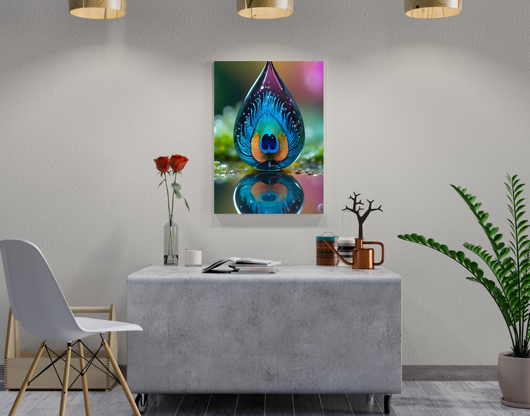 "Peacock Drop Glow" -Shiny & Sturdy Metallic Poster Art That Pops & Sticks