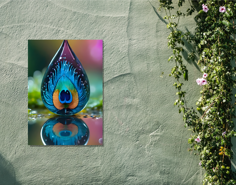 "Peacock Drop Glow" -Shiny & Sturdy Metallic Poster Art That Pops & Sticks