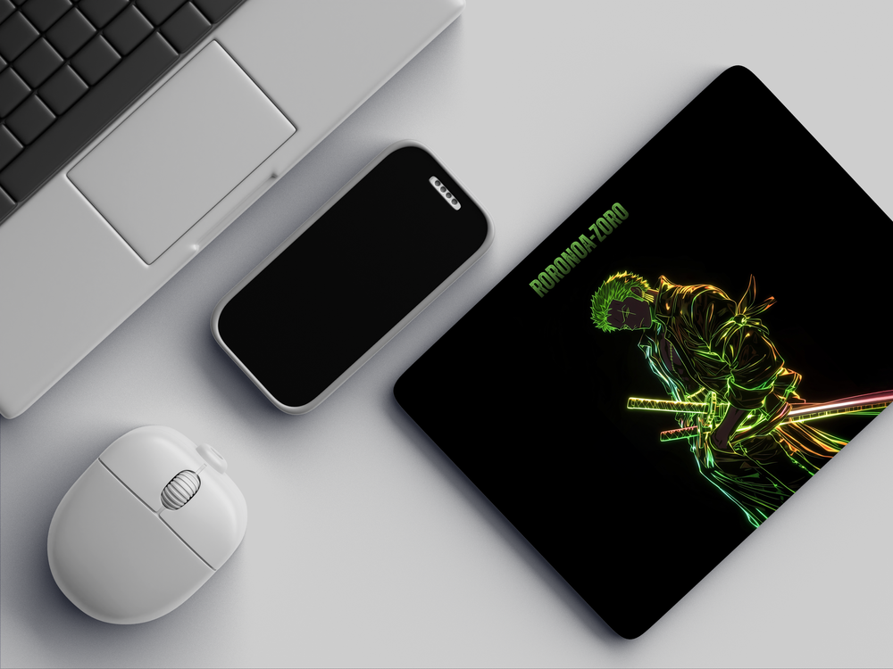 "RORONOA ZORO NEON" Mousepad Enhance Your Workspace with Style