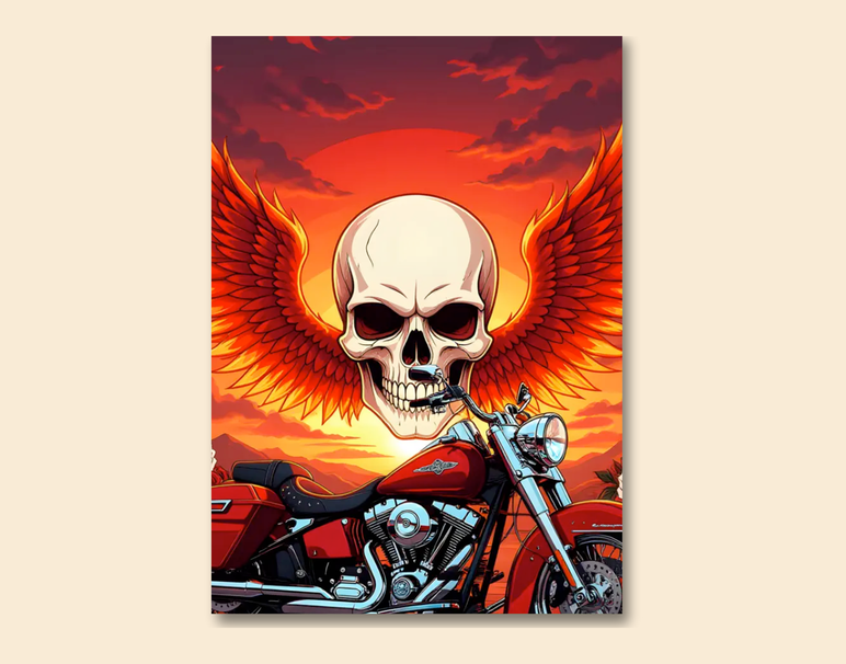"Biker Skull Flame" -Shiny & Sturdy Metallic Poster Art That Pops & Sticks