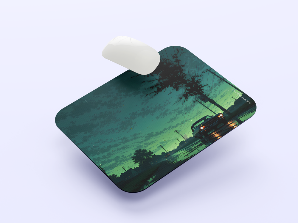 "GREEN NIGHT CAR" Mousepad Enhance Your Workspace with Style
