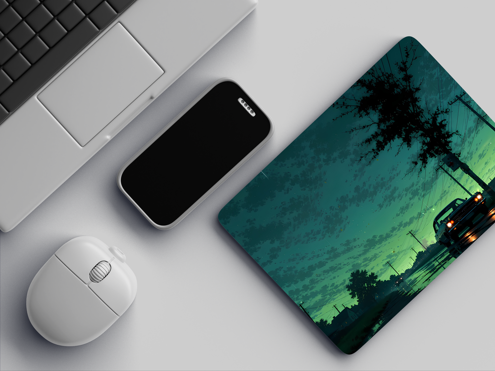 "GREEN NIGHT CAR" Mousepad Enhance Your Workspace with Style