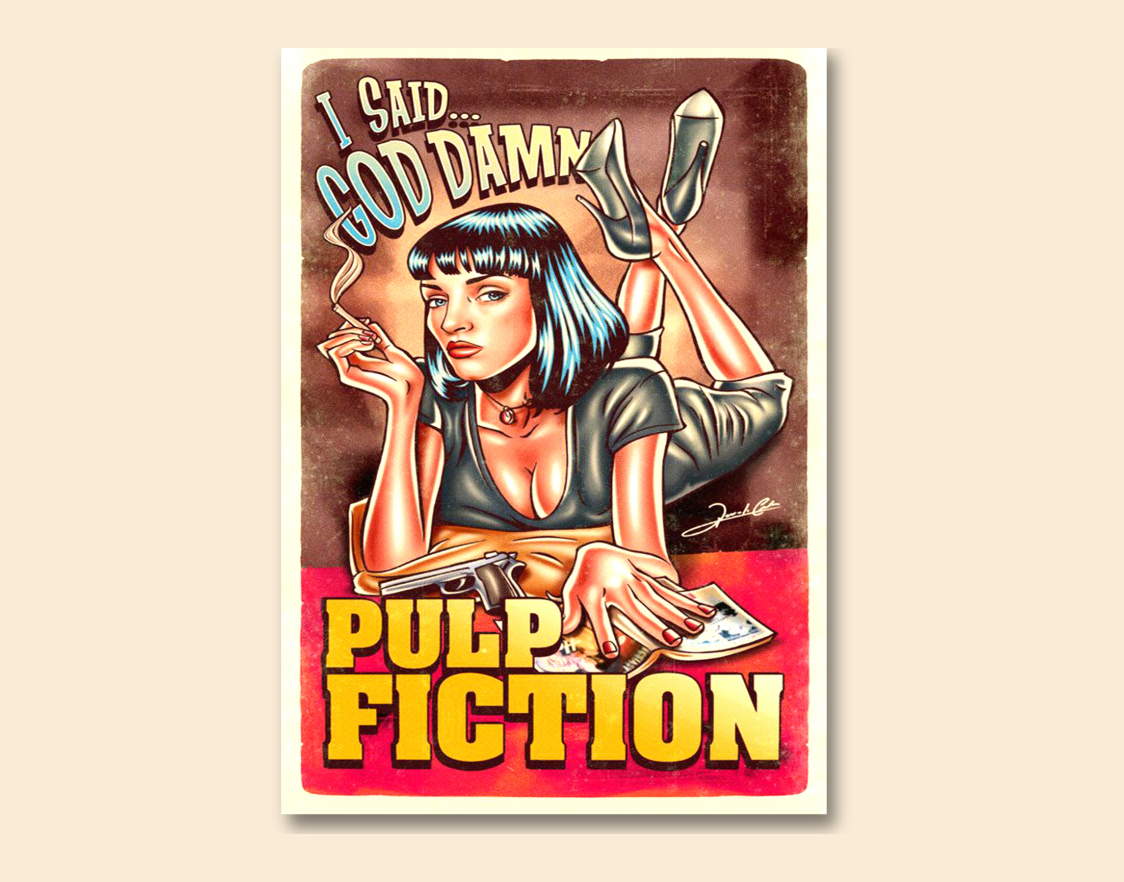 "PULP FICTION- VINTAGE MOVIE"- Shiny & Sturdy Metallic Poster Art That Pops & Sticks (Literally!)