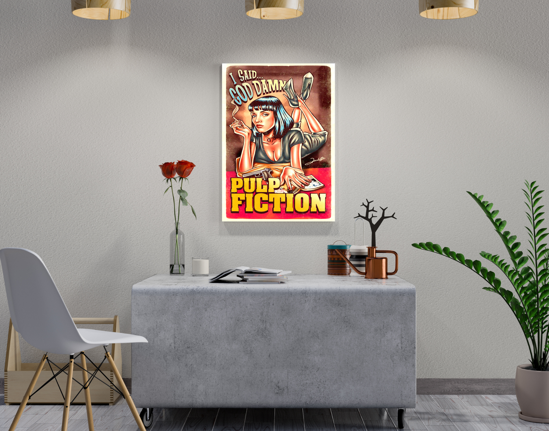 "PULP FICTION- VINTAGE MOVIE"- Shiny & Sturdy Metallic Poster Art That Pops & Sticks (Literally!)