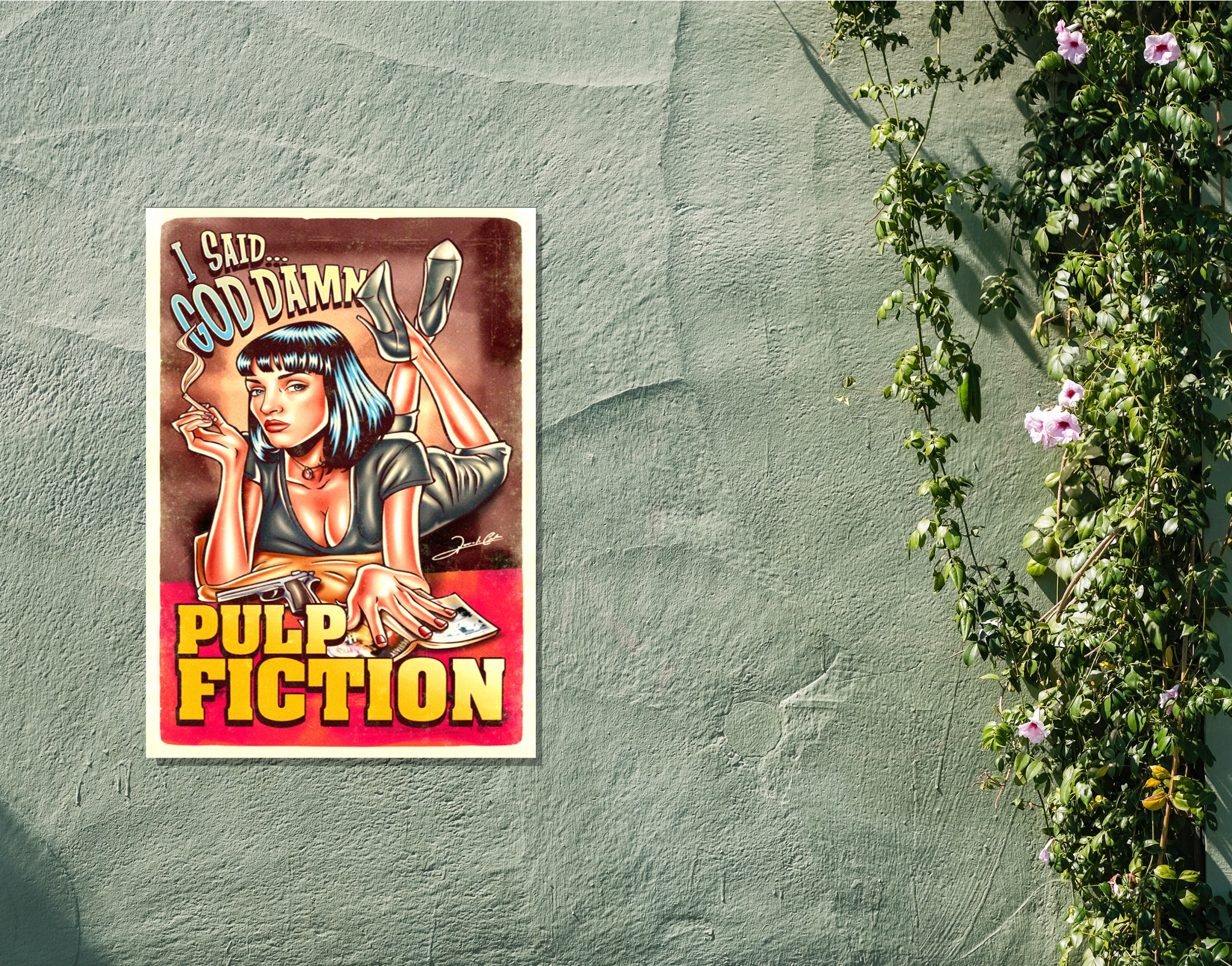 "PULP FICTION- VINTAGE MOVIE"- Shiny & Sturdy Metallic Poster Art That Pops & Sticks (Literally!)