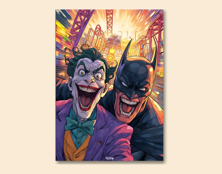 "VIBRANT BATMAN & JOKER" -Shiny & Sturdy Metallic Poster Art That Pops & Sticks