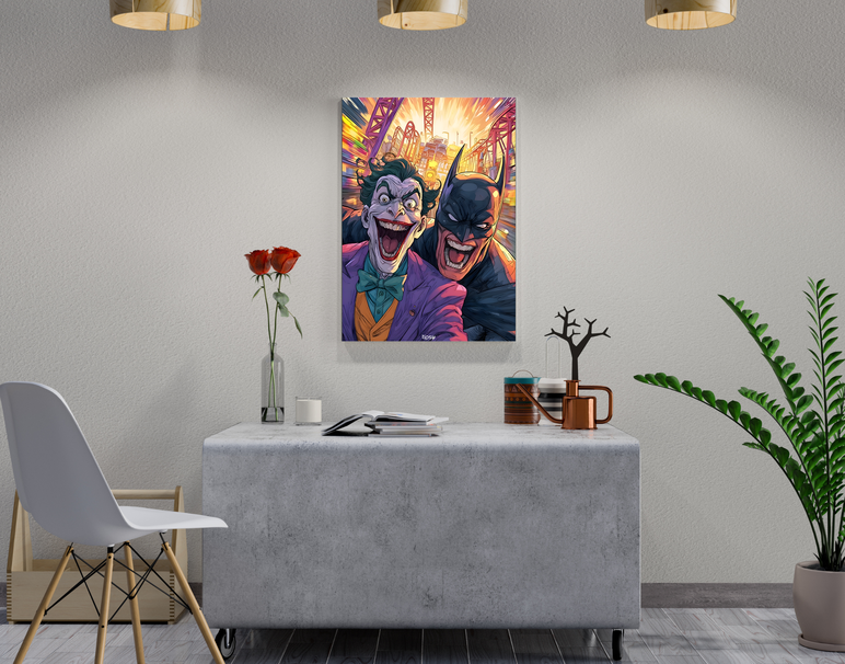 "VIBRANT BATMAN & JOKER" -Shiny & Sturdy Metallic Poster Art That Pops & Sticks