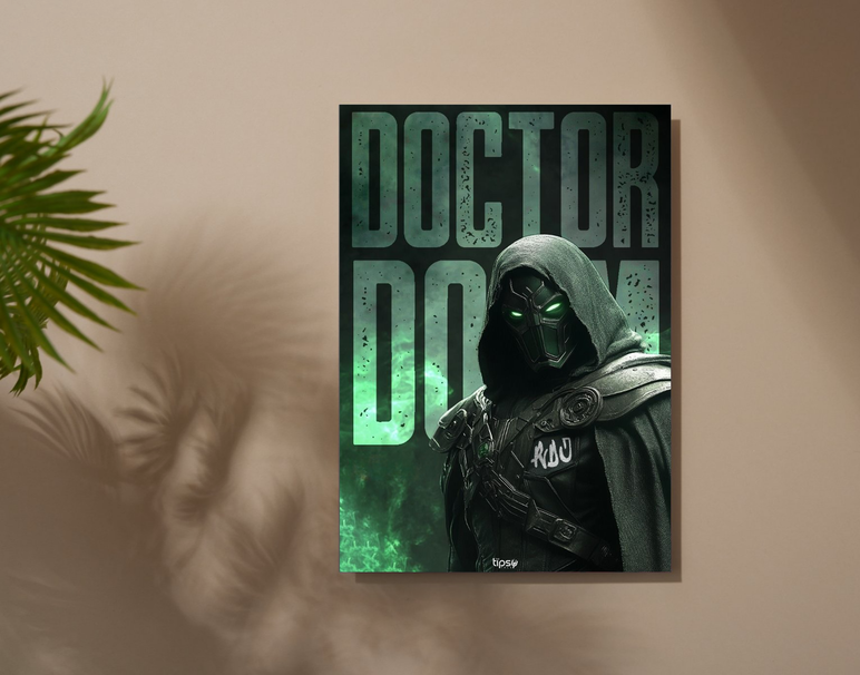 "RDJ AS DR. DOOM" -Shiny & Sturdy Metallic Poster Art That Pops & Sticks