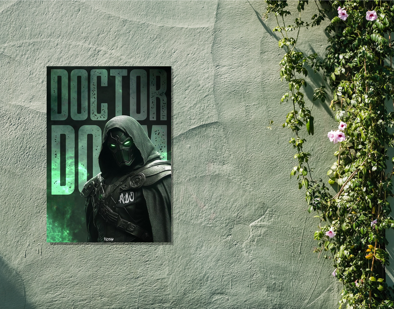 "RDJ AS DR. DOOM" -Shiny & Sturdy Metallic Poster Art That Pops & Sticks