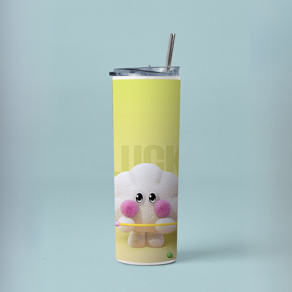 "Fluffy White: Honor Magic Mobile" Tumbler with Metal Straw