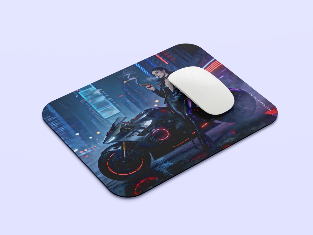 "A CYBERPUNK QUEEN IN THE RAIN" Mousepad Enhance Your Workspace with Style