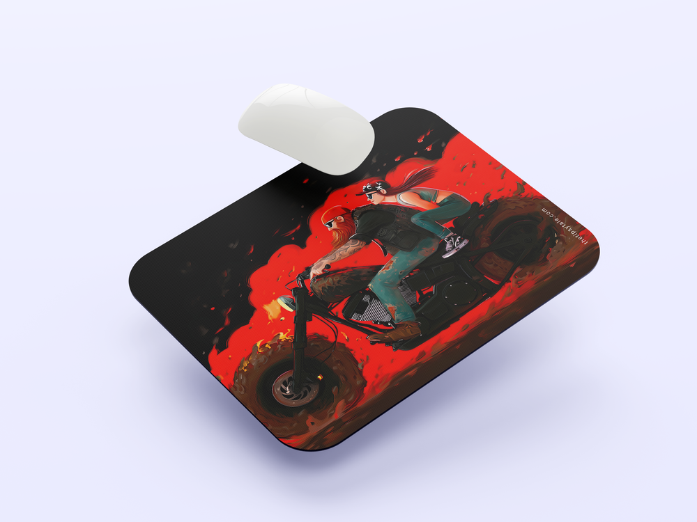 "BIKER COUPLE ON FLAMING CHOPPER" Mousepad Enhance Your Workspace with Style