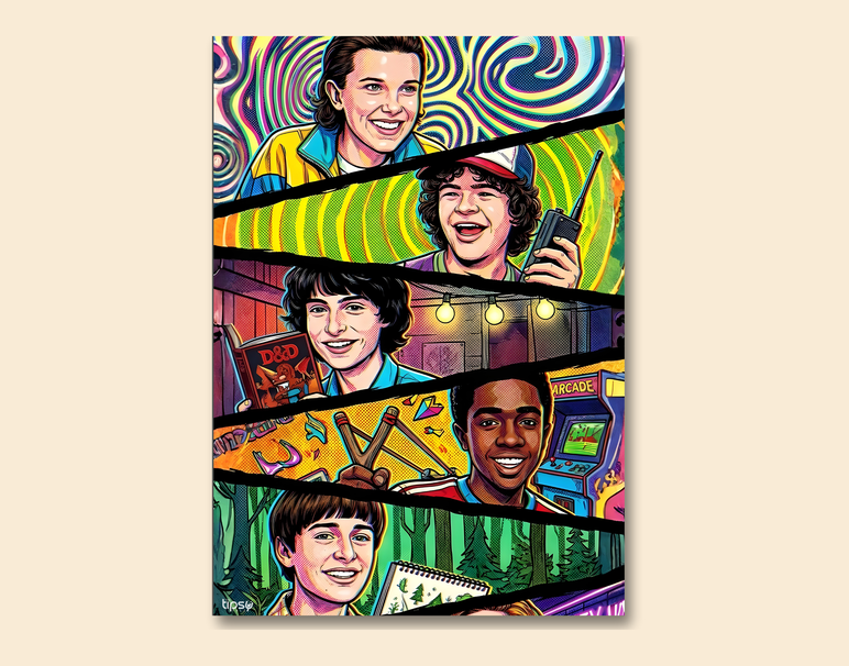 "STRANGER THINGS HAPPY CREW" -Shiny & Sturdy Metallic Poster Art That Pops & Sticks